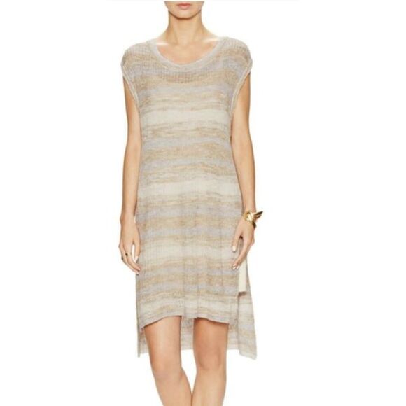Free People Sunny Days Sweater Dress Size S Natural Stripe Knit High Low Boho - Picture 1 of 10